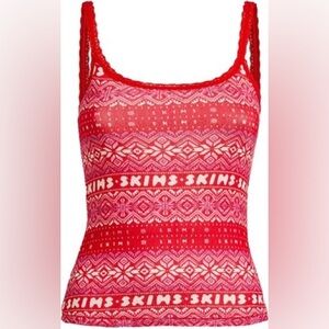 SKIMS Plush Pointelle Tank Top - Red Fair Isle, Size L (NWT)